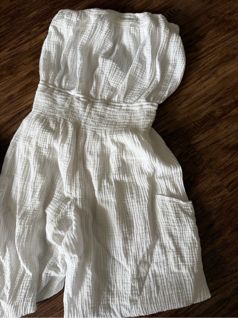 Strapless White Crinkled Jumpsuit - Picture 3 of 4